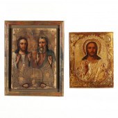 TWO ANTIQUE BYZANTINE ICONS DE