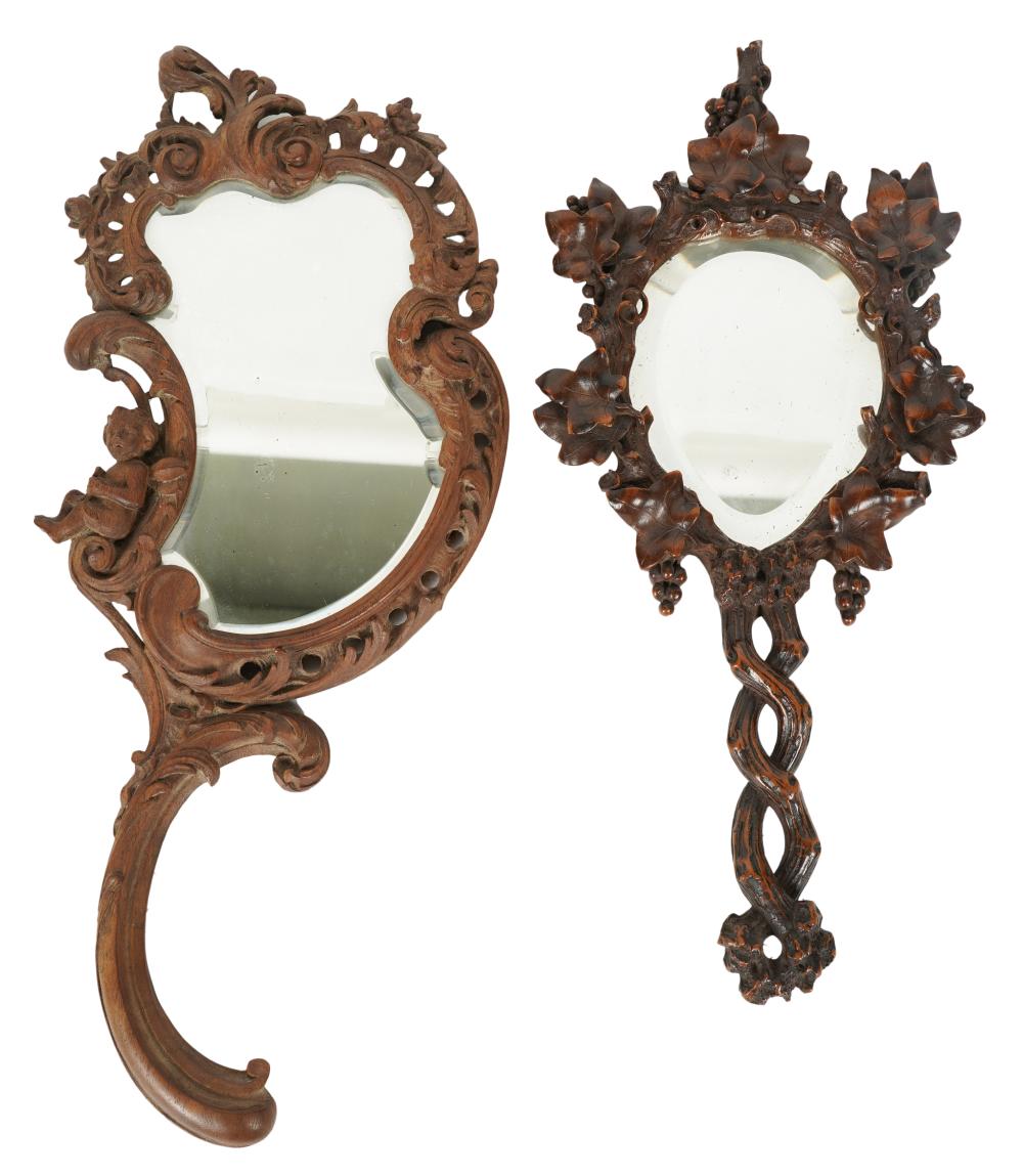 TWO ANTIQUE CARVED WOOD HAND