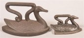 TWO ANTIQUE CAST IRON SWAN FLA