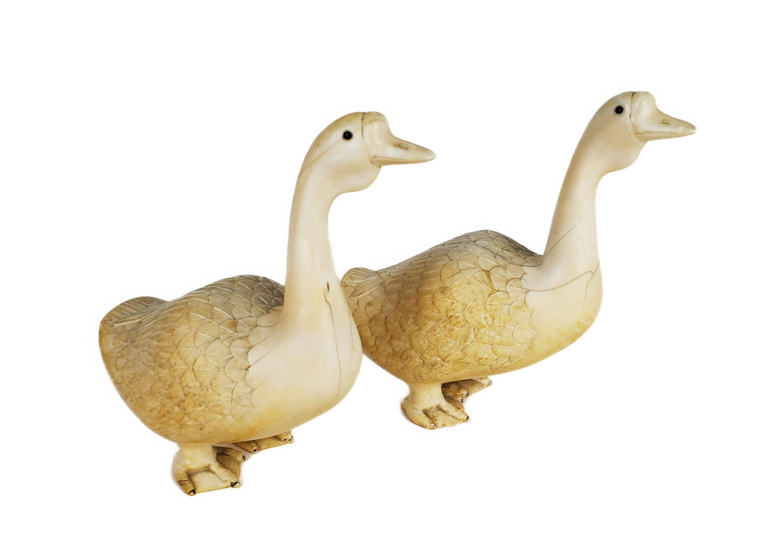 TWO ANTIQUE CHINESE CARVED GEESE,
