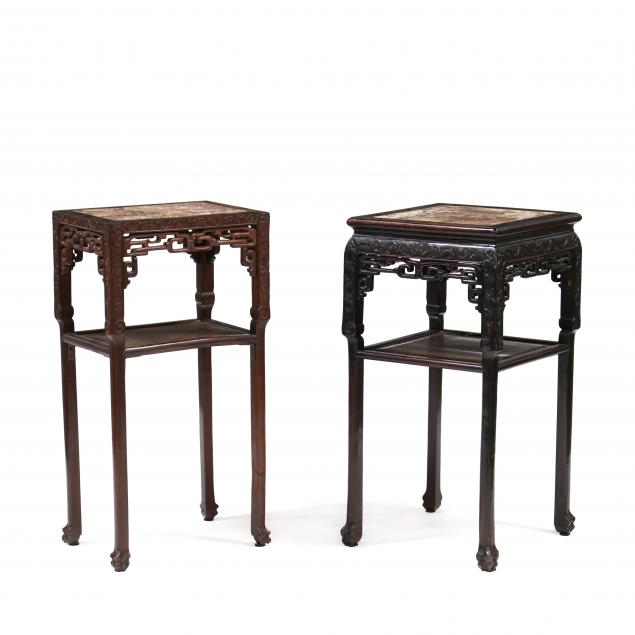 TWO ANTIQUE CHINESE HARDWOOD MARBLE