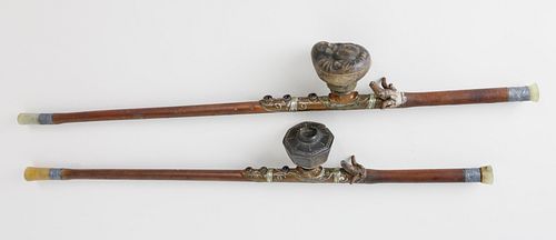 TWO ANTIQUE CHINESE OPIUM PIPES,