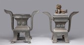 Two antique Chinese pewter cen
