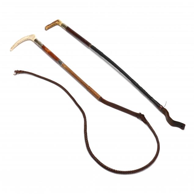 TWO ANTIQUE CONTINENTAL HORN HANDLE