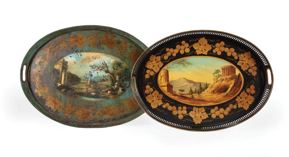 TWO ANTIQUE CONTINENTAL TOLE PEINTE