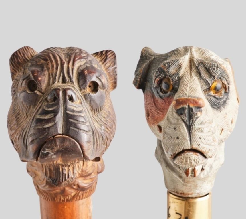 TWO ANTIQUE GLOVE HOLDER WALKING