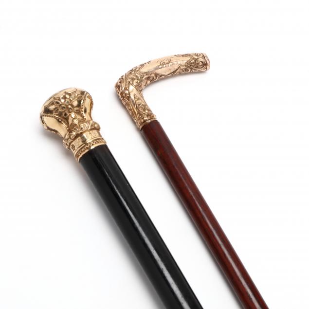 TWO ANTIQUE GOLD-FILLED HANDLED