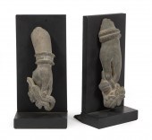 TWO ANTIQUE GRAY SCHIST BUDDHI