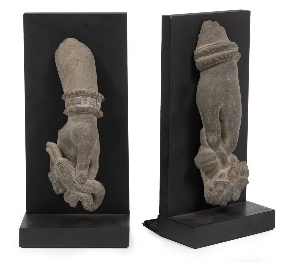 TWO ANTIQUE GRAY SCHIST BUDDHIST