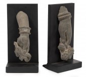 TWO ANTIQUE GRAY SCHIST BUDDHI