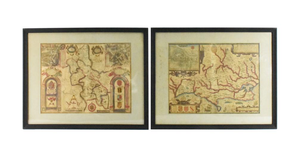 TWO ANTIQUE HAND COLORED MAPS,