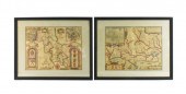 TWO ANTIQUE HAND COLORED MAPS,