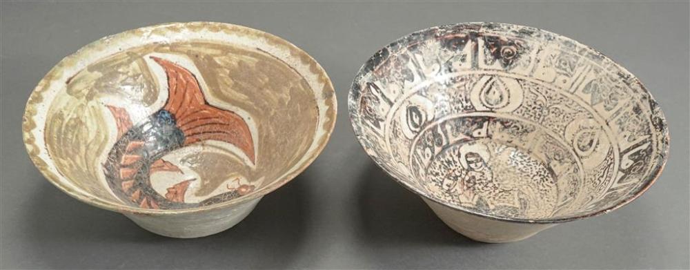 TWO ANTIQUE HAND-DECORATED BOWLS,