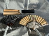 Two antique hand fans. One exa