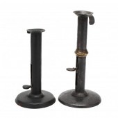 TWO ANTIQUE HOGSCRAPER CANDLES