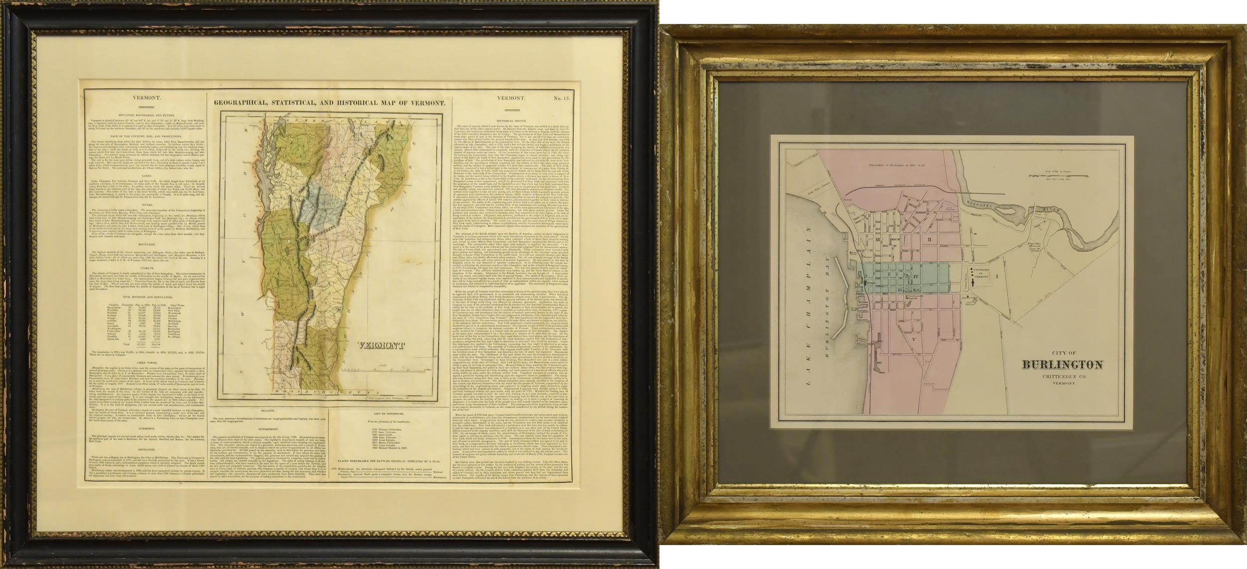 TWO ANTIQUE MAPS, VT AND