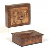 TWO ANTIQUE MARQUETRY HUMIDOR