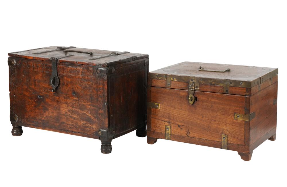 TWO ANTIQUE METAL-MOUNTED WOOD
