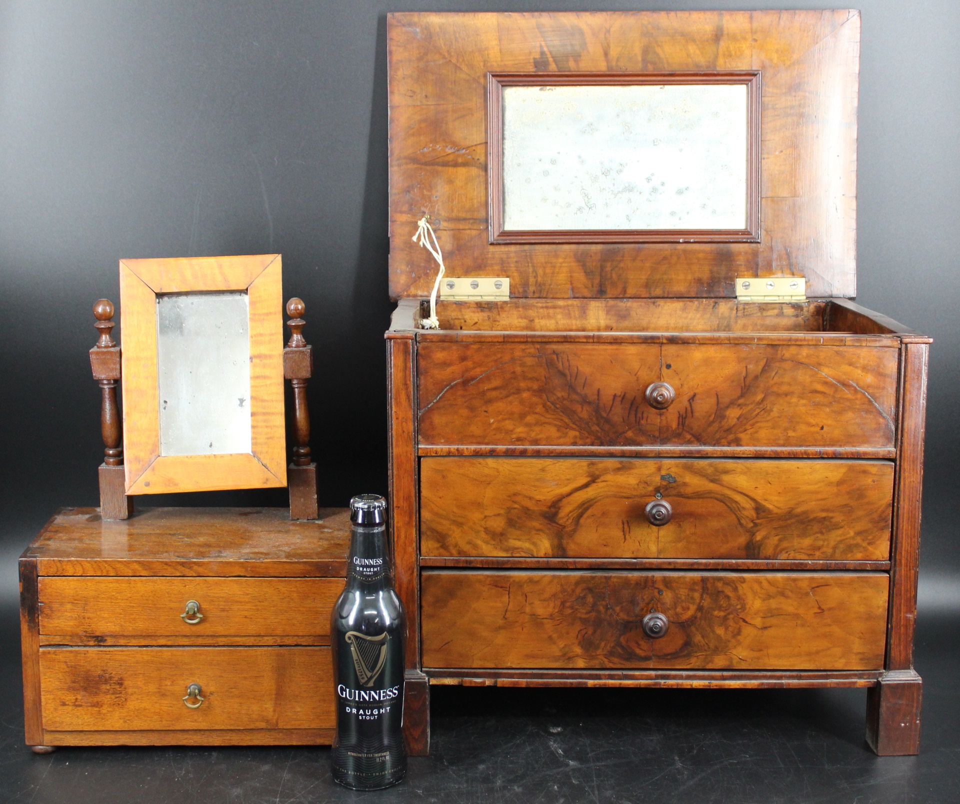TWO ANTIQUE MINIATURE WOODEN CHESTS