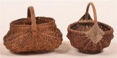 TWO ANTIQUE MINIATURE WOVEN BA