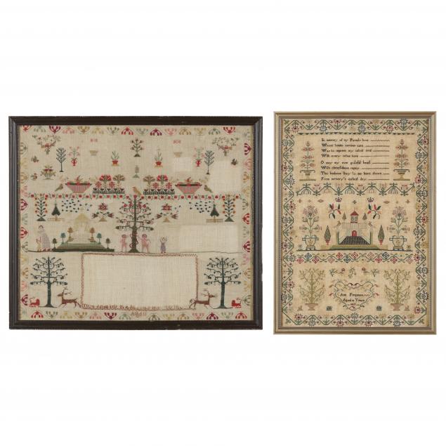TWO ANTIQUE NEEDLEWORK SAMPLERS,