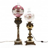 TWO ANTIQUE PARLOR LAMPS Both