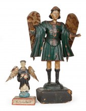 TWO ANTIQUE POLYCHROMED FIGURE