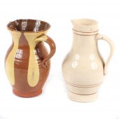 TWO ANTIQUE POTTERY PITCHERS;