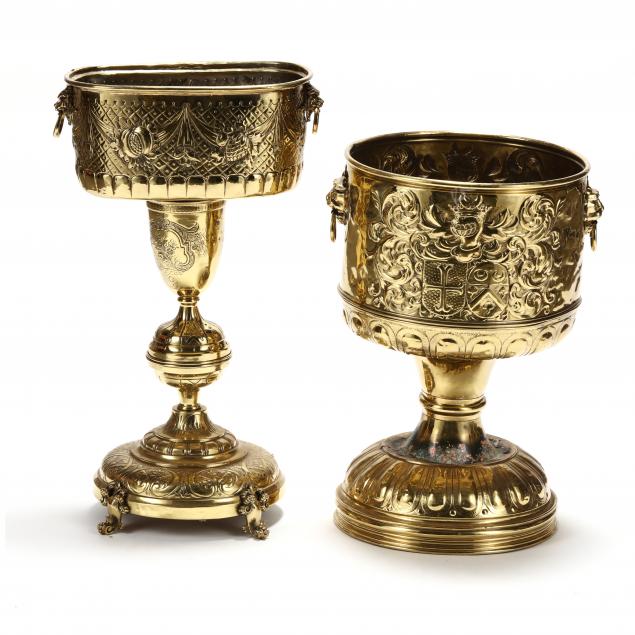 TWO ANTIQUE REPOUSSE BRASS