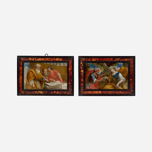 TWO ANTIQUE REVERSE-PAINTED GLASS