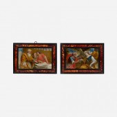 TWO ANTIQUE REVERSE-PAINTED GL