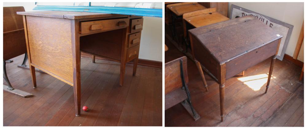 TWO ANTIQUE SCHOOL DESKSTWO ANTIQUE
