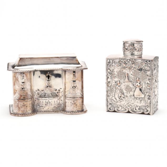 TWO ANTIQUE SILVERPLATE TEA CADDIES