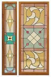 TWO ANTIQUE STAINED & LEADED G