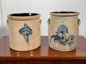 Two antique stoneware crocks: a