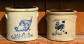 TWO ANTIQUE STONEWARE CROCKS,
