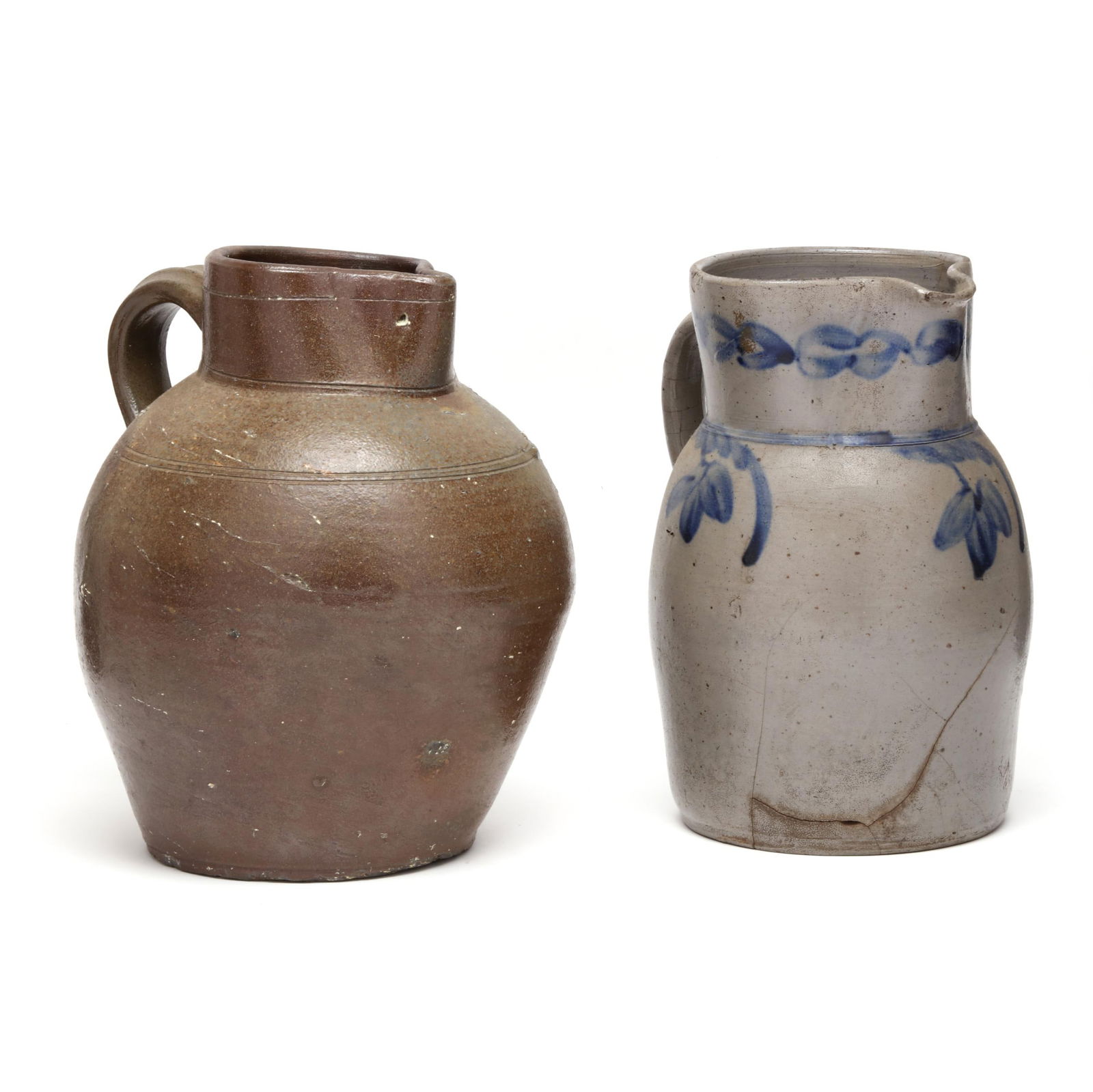 TWO ANTIQUE STONEWARE PITCHERSTwo