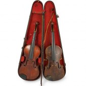 TWO ANTIQUE VIOLINS WITH BOWSD