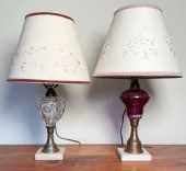 Two antique whale oil lamps co