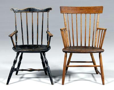 Two antique Windsor open armchairs: