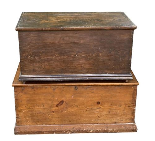 TWO ANTIQUE WOODEN LOW CHESTSone