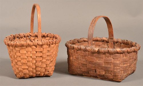 TWO ANTIQUE WOVEN OAK SPLINT EGG OR