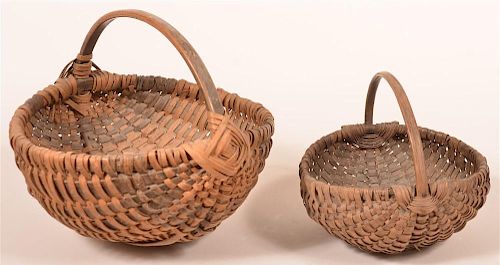TWO ANTIQUE WOVEN OAK SPLINT
