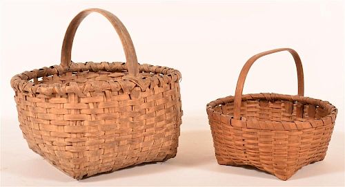 TWO ANTIQUE WOVEN SPLINT MARKET
