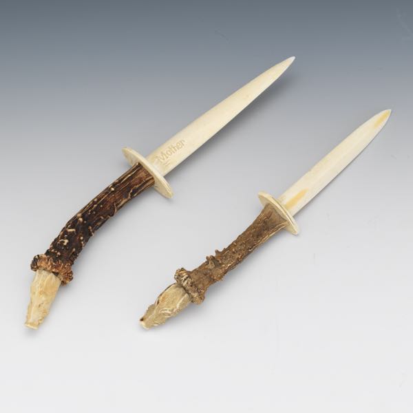 TWO ANTLER AND CARVED BONE PAGE