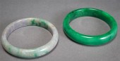 TWO APPLE-GREEN JADEITE BANGLE