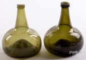 TWO AQUA BLOWN GLASS BOTTLES,