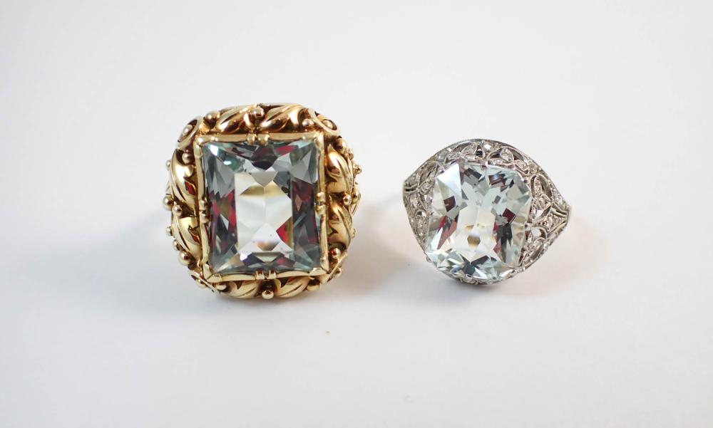 TWO AQUAMARINE AND FOURTEEN KARAT
