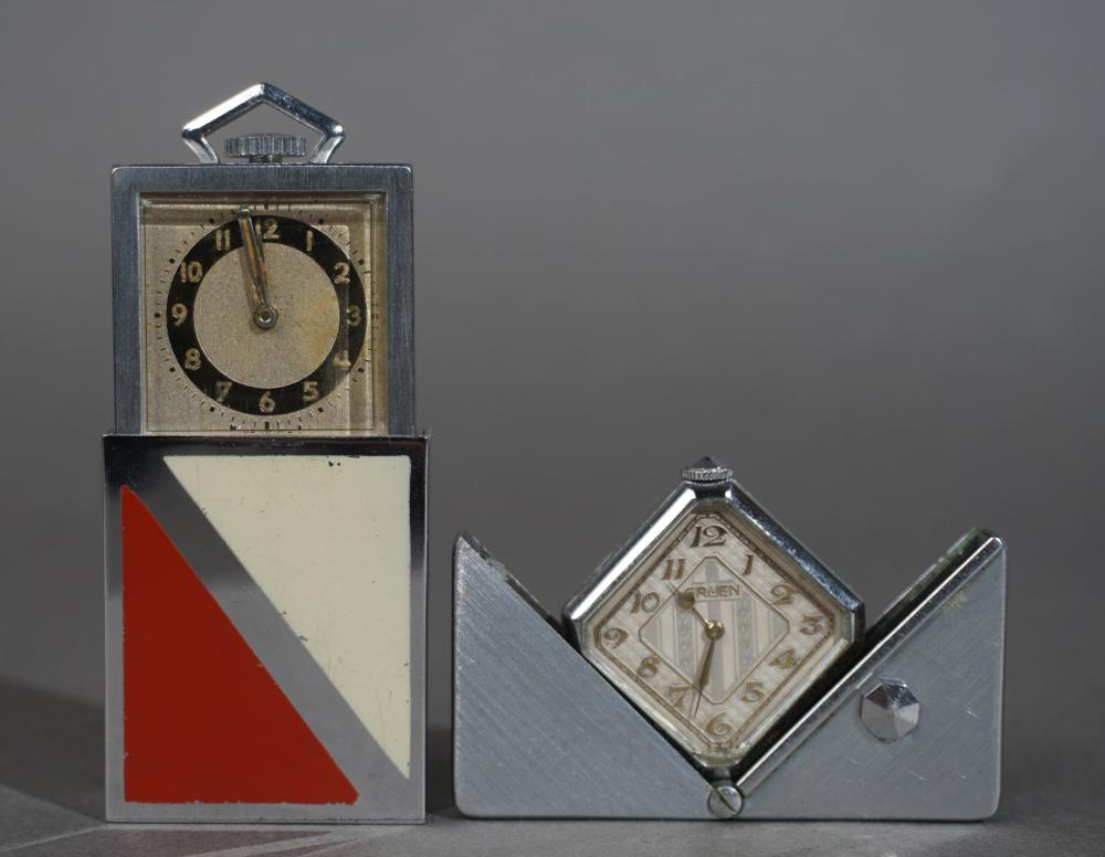 TWO ART DECO CHROME METAL TRAVEL