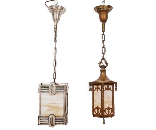 TWO ART DECO HANGING LIGHTSTwo